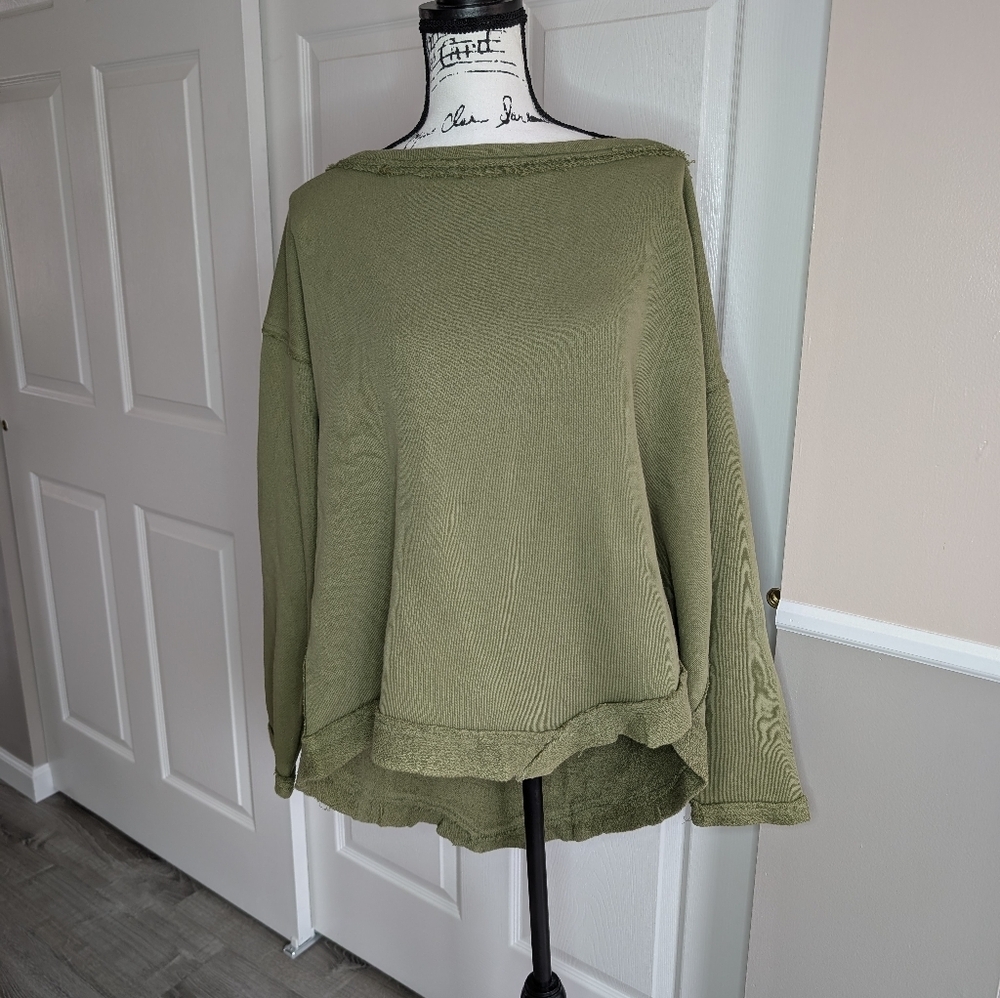 Free People Olive Green Lightweight Pullover Sweater